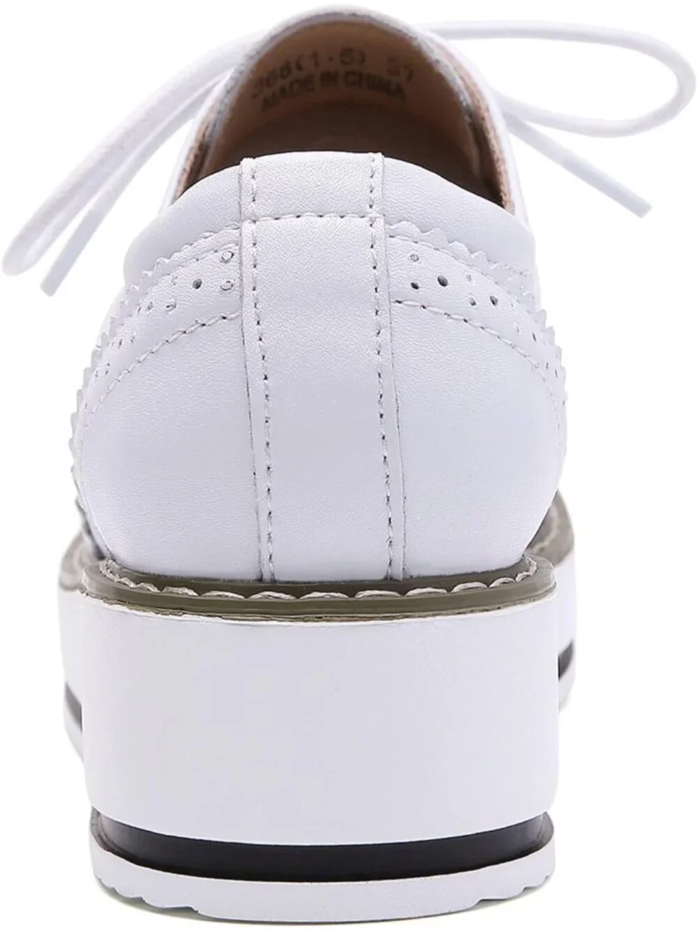Women's White Round Toe Lace Up Leather Oxford Shoes Wingtip White Platform